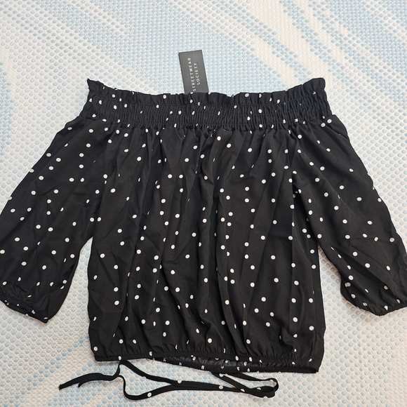 Streetwear Society Black Polka Dot Off-Shoulder Top in XL - Picture 2 of 5
